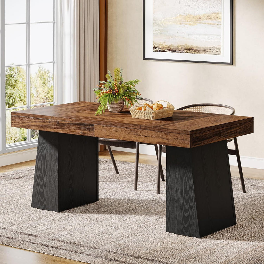 Rectangular 55" Dining Table for 4-6, Mid-Century Modern Kitchen Dining Table, Yellow