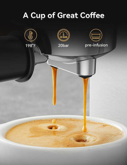 Neretva Espresso Machine 15 Bar Professional Espresso Maker with Milk Frother Steam Wand, Cappuccino & Latte Machine, Espresso Coffee Machine for Home- Stainless Steel