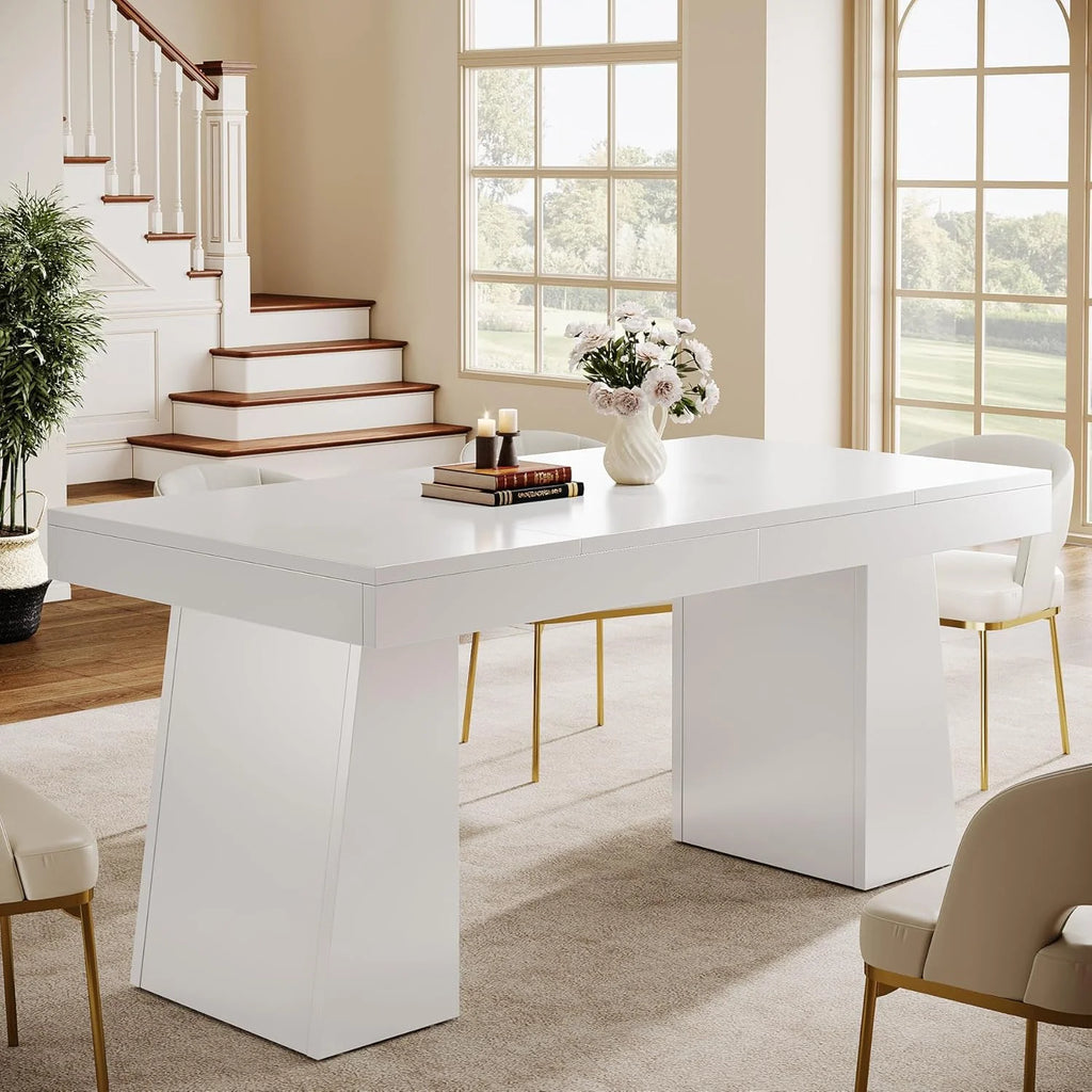 Rectangular 55" Dining Table for 4-6, Mid-Century Modern Kitchen Dining Table, Yellow