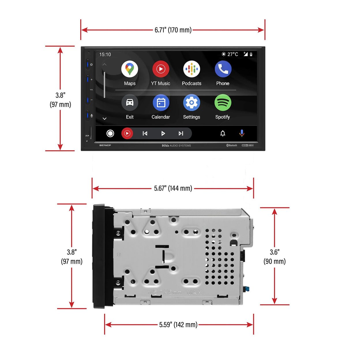 BOSS Audio Systems Elite BE7ACP-C Car Audio Stereo System - Apple CarPlay, Android Auto, 7 inch Double Din, Touchscreen, Bluetooth Head Unit, Radio Receiver, No CD Player, Backup Camera, for Amplifier