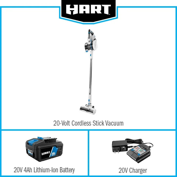 HART 20-Volt Cordless Stick Vacuum Kit, (1) 4.0Ah Lithium-Ion Battery