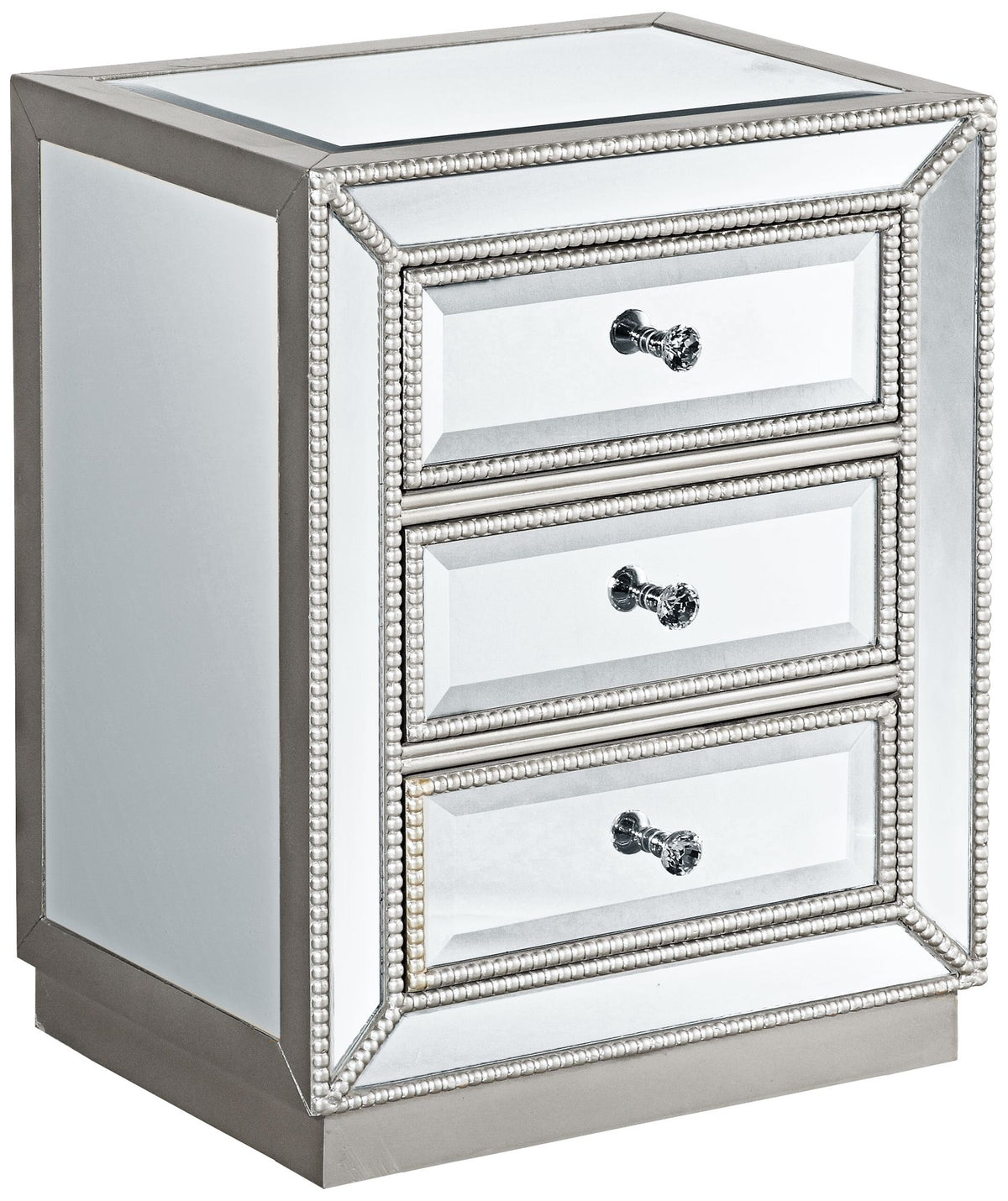 Coast to Coast Accents Modern Antique Silver Mirrored Rectangular Accent Table 20" x 15" with 3-Drawer for Living Room Bedroom