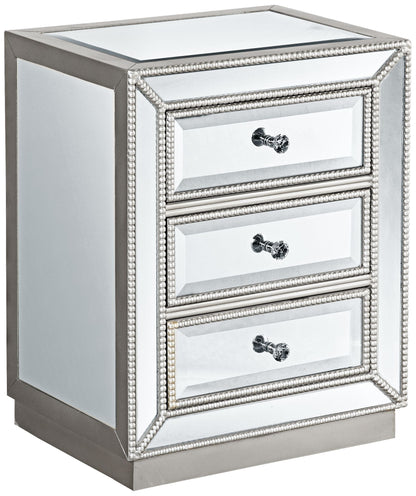 Coast to Coast Accents Modern Antique Silver Mirrored Rectangular Accent Table 20" x 15" with 3-Drawer for Living Room Bedroom