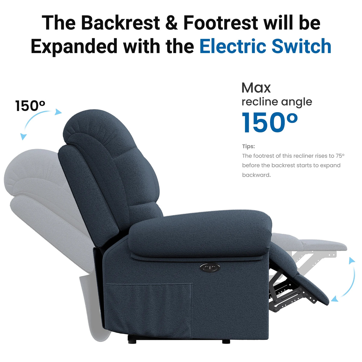 Power Recliner Chair,Electric Recline Sofa Chair for Adults with USB Port,Comfy Teddy Fleece Adjustable Cloud Sofa,Tool-Free Setup,Beige White