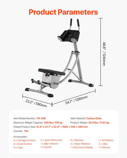 KFFKFF Core Exercise Device, Home Gym Abdominal Gear, Women's Core & Abdominal Training Equipment, 300 lbs Load Limit Strength Conditioning Ab Cruncher, Adjustable Collapsible Workout Tool