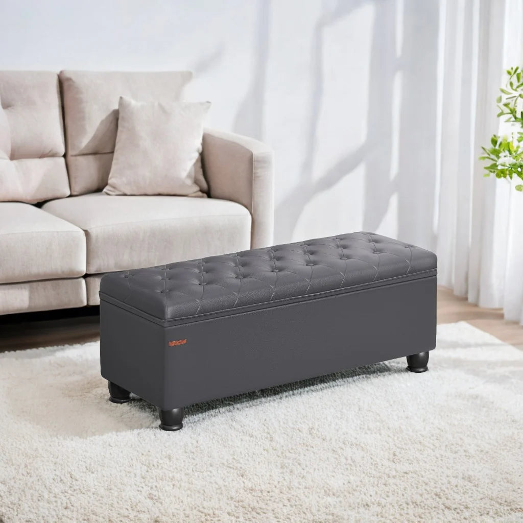 SONGMICS 46.5" Storage Ottoman Bench Storage Bench Bedroom Bench 330lb Load Capacity Solid Wood Legs Light Gray