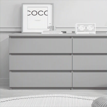 Resenkos Modern Mid Century 6 Drawer Wide Dressers Chests for Bedroom, Chest of Drawer Organizer Grey