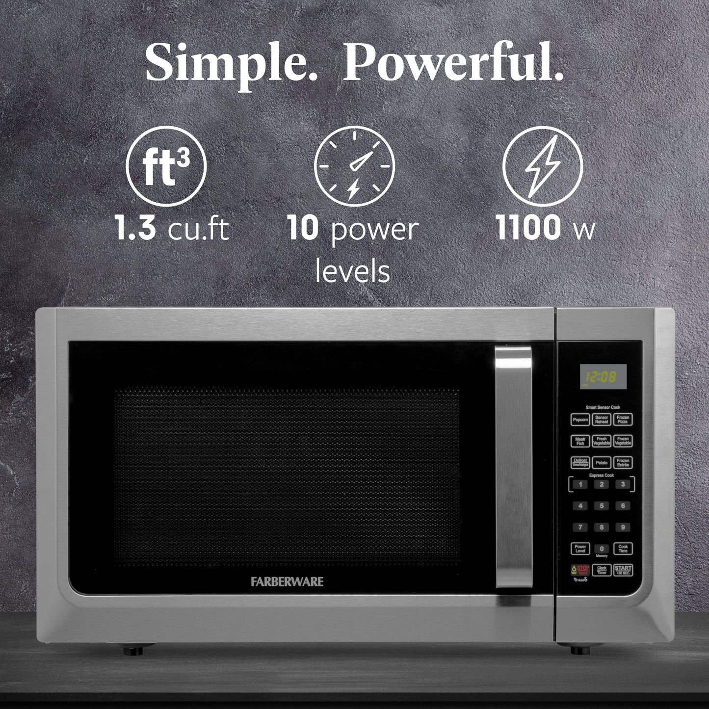 Farberware FMGZ09BKA 0.9 Cu. Ft. Microwave Oven, 900W, Digital Control, LED Display, 6 Cooking Presets, Black