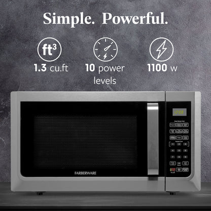 Farberware FMGZ09BKA 0.9 Cu. Ft. Microwave Oven, 900W, Digital Control, LED Display, 6 Cooking Presets, Black