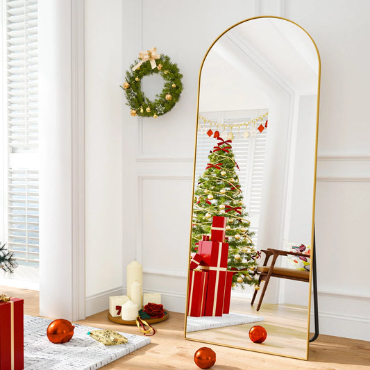 BEAUTYPEAK Arched Full Length Floor Mirror 64"x21.1" Full Body Standing Mirror,Gold
