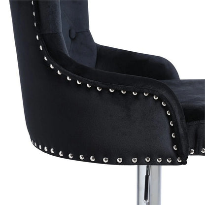 Alexent  2PCS Swivel Bar Stools, High Back, Button Tufted, Silver Footrest and Nailhead Trim Swivel Bar Chairs for Kitchen, Bar Velvet Upholstered Bar Stools, Dark Blue