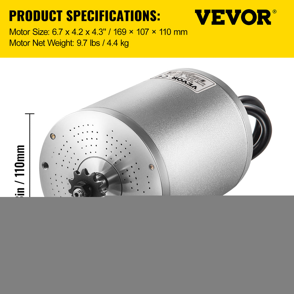 VEVOR 48V 2000W Brushless DC Motor Kit. 4300 RPM. with Controller &amp; Throttle. for Go Kart/ATV. 10 lb