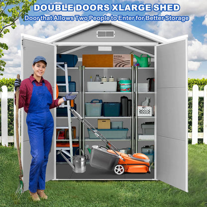 Outdoor Shed & Storage, Seizeen All-Weather Plastic Sheds 82'' H, Sloped Top Garden Shed with Window, Heavy-Duty Resin Outdoor Storage W/Floor, Gray