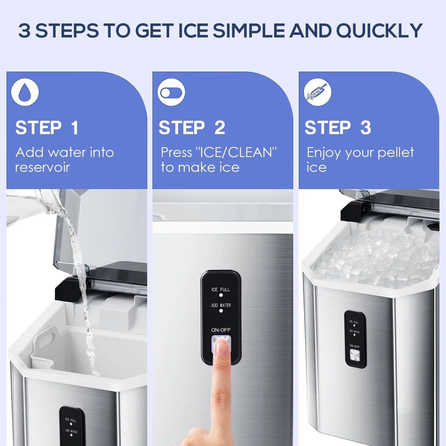 Auseo SS Nugget Countertop Ice Maker with Soft Chewable Ice, 35Lbs/24H, Self-Cleaning, Ice Scoop, Stainless Steel Silver, for Kitchen/Office/Party