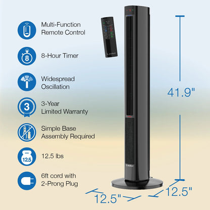 Lasko 42" 1500W All Season Tower Fan & Space Heater with Timer and Remote, White, FH500