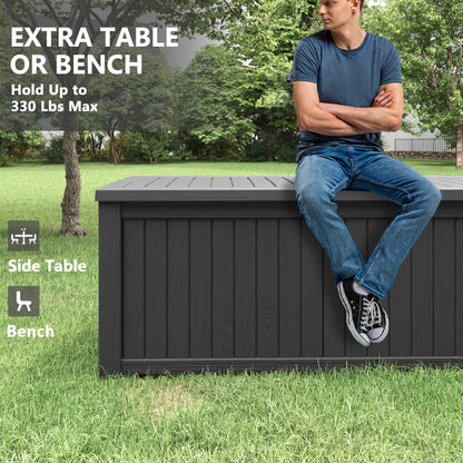 LHBcraft 150 Gallon Deck Box, Outdoor Storage Box, Large Waterproof Resin Indoor Storage Box with Built-in Steel Beams for Patio, Cushions, Pool Supplies