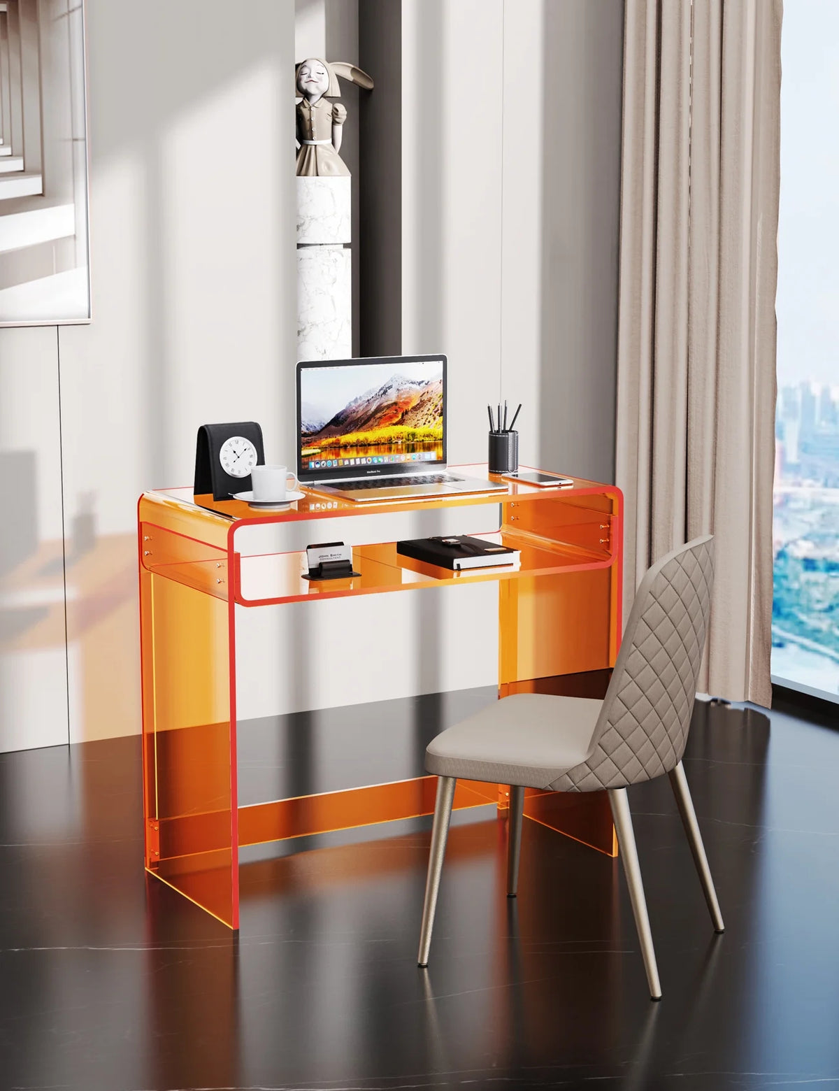 Solaround Acrylic Modern and Sleek Computer Office Desk, Clear