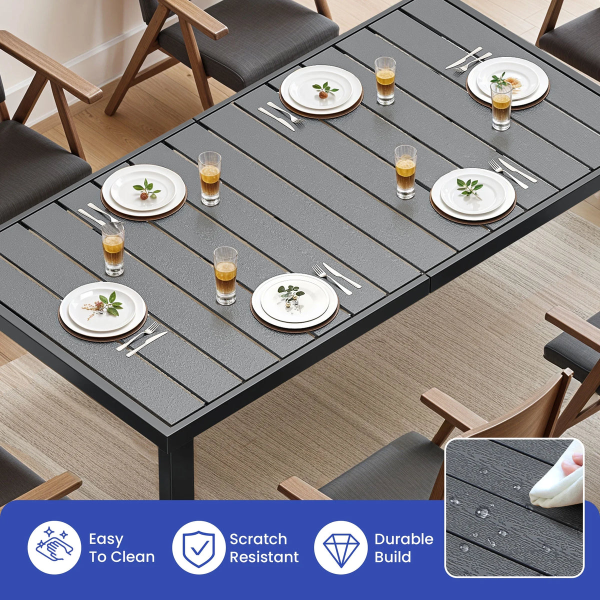 Uforic Patio Dining Table, Rectangular Table for 6, Rust-Resistant Table for Outdoor, Black