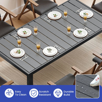 Uforic Patio Dining Table, Rectangular Table for 6, Rust-Resistant Table for Outdoor, Black