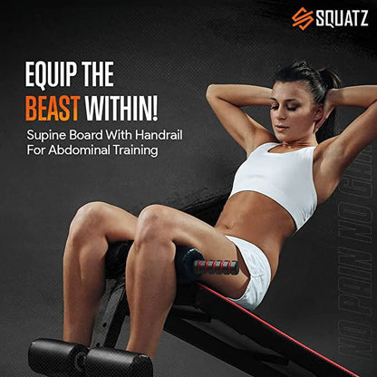 Squatz adjustable Sit-up Bench - Supine Board With Handrail for Abdominal Training, Five Adjustment Levels