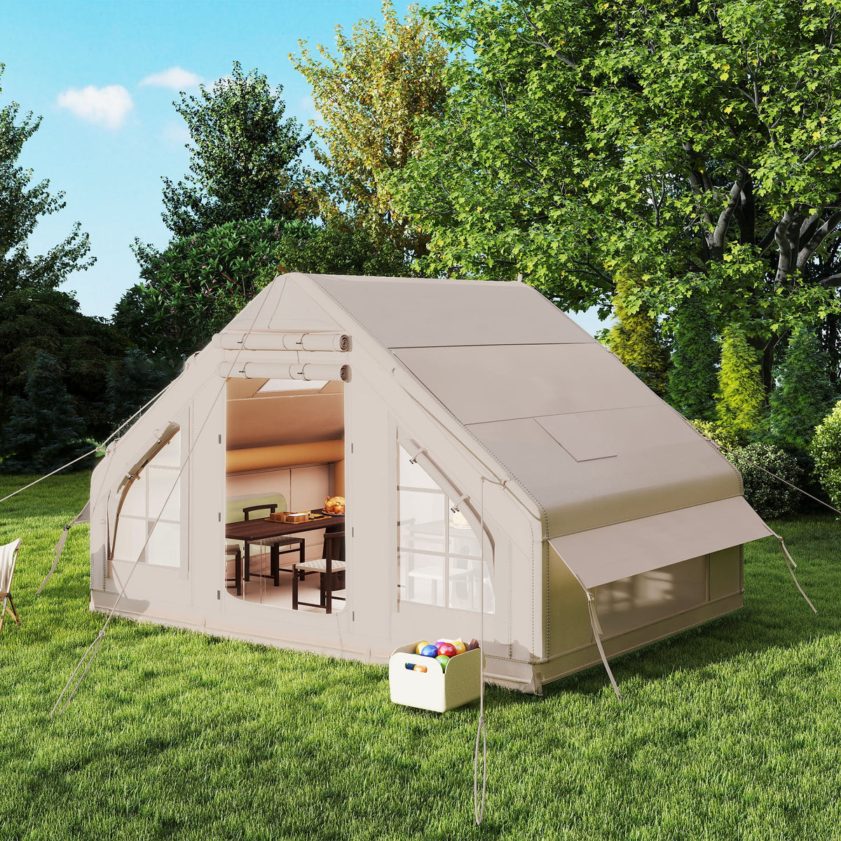 Dextrus Inflatable Camping Tent with Pump, Glamping Tents, Easy Setup 4 Season Waterproof Windproof Outdoor Blow Up Tent, Suitable for 2-6 people