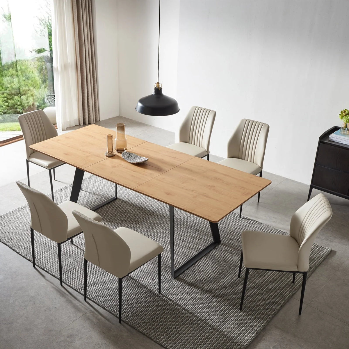 jiexi Modern mid-Century Dining Table Dining Table and Chairs for 6 Rectangular Wooden Dining Table Expandable Dining Table Space-Saving Multifunctional Dining Table