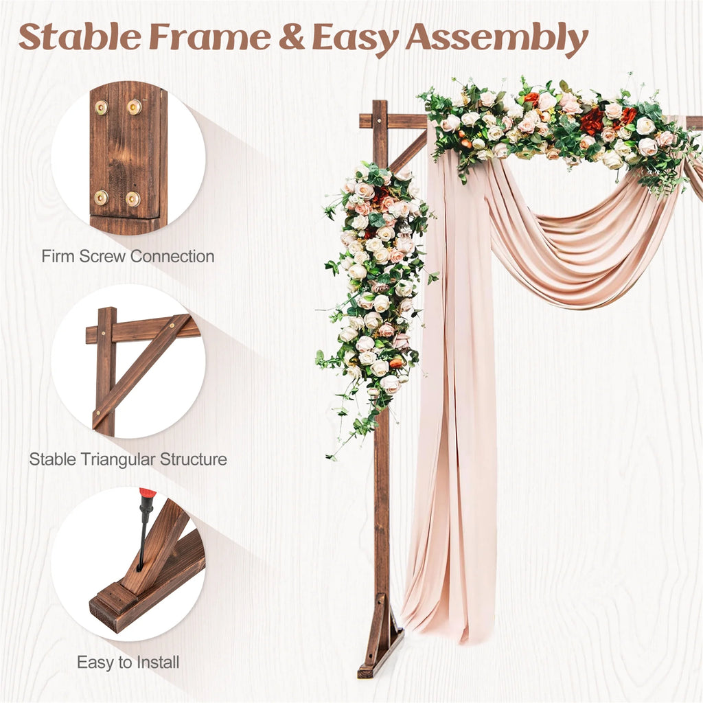 Gymax 7.2 FT Square Wedding Arch Wooden Arbor Backdrop Stand w/ Triangular-Shaped Base