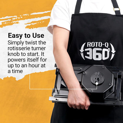ROTO-Q 360 Cordless Stainless Steel Rotisserie Kit - Non-Electric for Grills, Ovens, BBQ, Smokers - Indoor/Outdoor