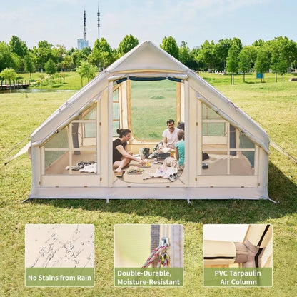 NAIZEA Inflatable Tent Air Glamping Tents 6Person Cabin Tent&Mesh&Chimney Window