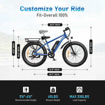AMYET EB26 Electric Bike for Adults, 26*4.0 Fat Tire E-Mountain Bicycle,Peak 1500W Motor 48V 15Ah 7-Speed Ebike UL2849