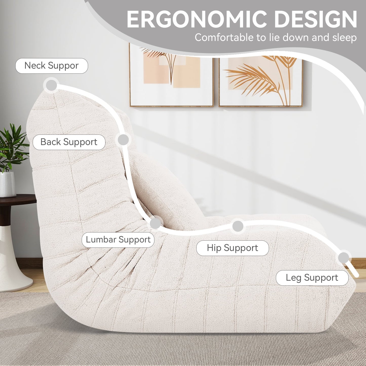 VFD Bean Bag Chairs for Adults, Beanbag Chair with Ottoman Lounge Sofa Memory Foam Comfy Reading Chair for Bedroom & Living Room, Lazy Floor Sofa Couch