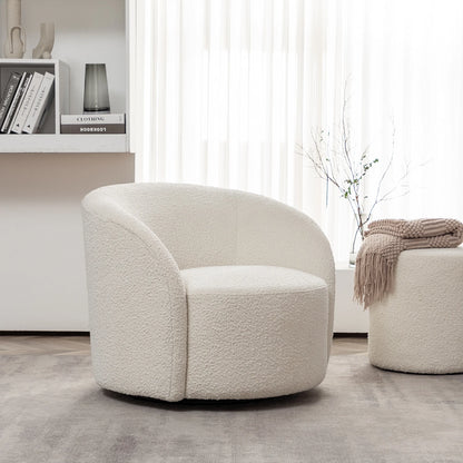 34" W Mid Century Modern Swivel Barrel Chair, Round Upholstered Boucle Swivel Accent Chairs, No Assembly Sofa Chair for Living Room Bedroom Reading Apartment Lounge Nursery(Cream)
