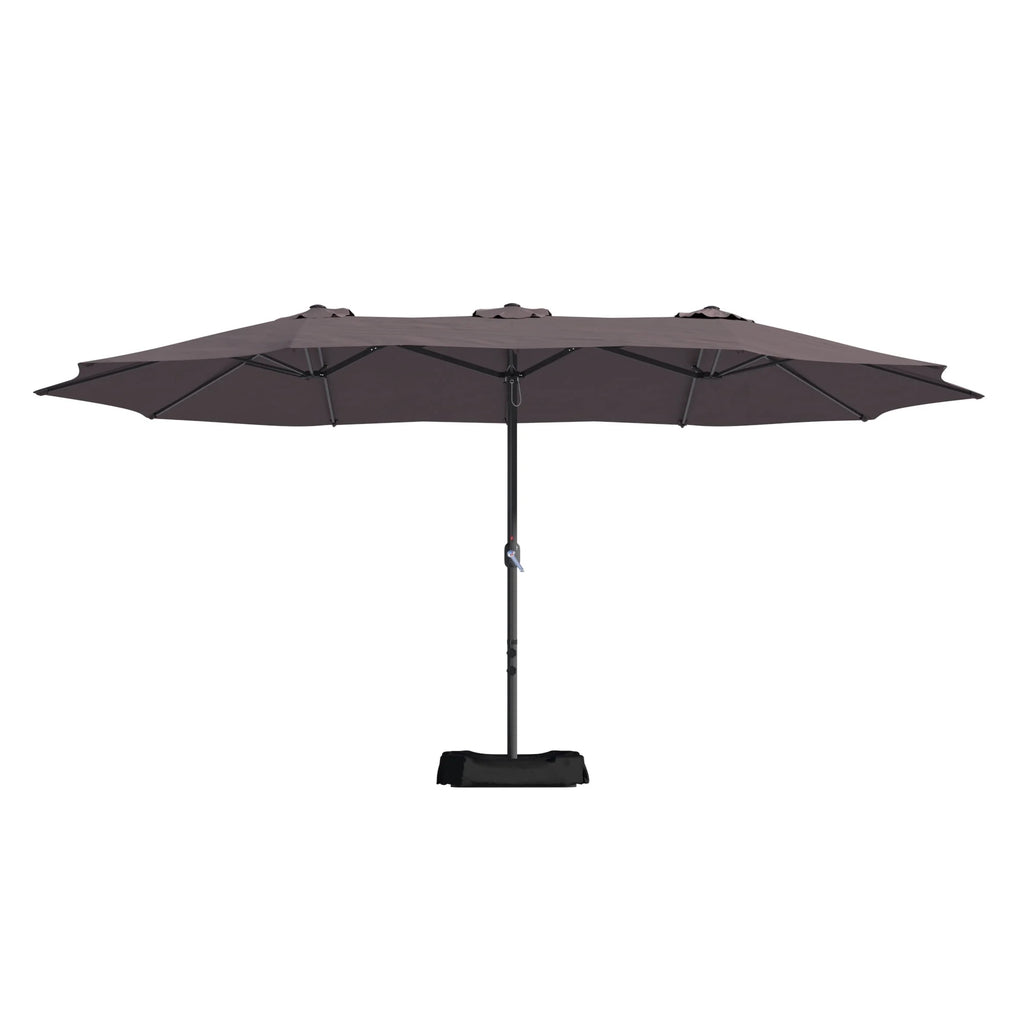 Mondawe 15ft Patio Umbrella Rectangular Outdoor Market Umbrella with Base and LED Lights Beige