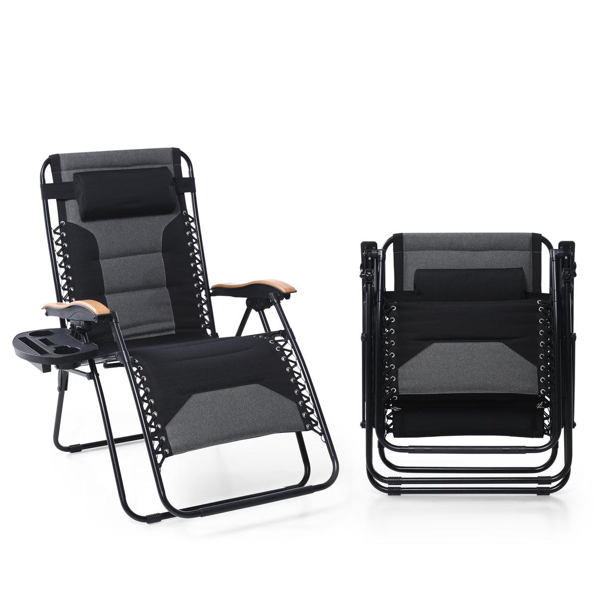 Sophia&William 2 Pieces Outdoor Oversized Padded Zero Gravity Chairs - Grey