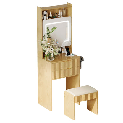 UGTOO 45.2" Modern Vanity Desk with LED Mirror & USB Charging, Wood Makeup Dressing Table with 7 Drawers for Bedroom