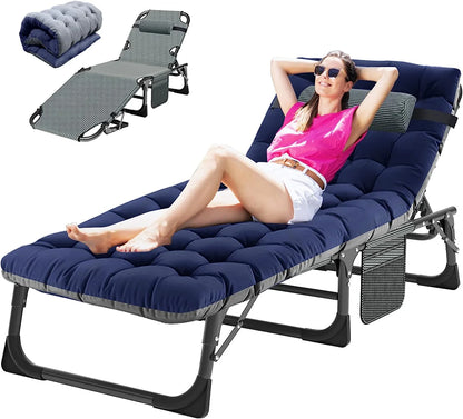 Slsy Folding Lounge Chair, 5-Position Adjustable Outdoor Reclining Chair, Folding Sleeping Bed Cot, Folding Chaise Lounge Chair for Pool Beach Patio Sunbathing