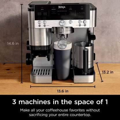 Ninja Luxe Cafe Premier Series, Stainless Steel Espresso Machine and Drip Coffee Maker with integrated Coffee Grinder and Milk Frother, ES601