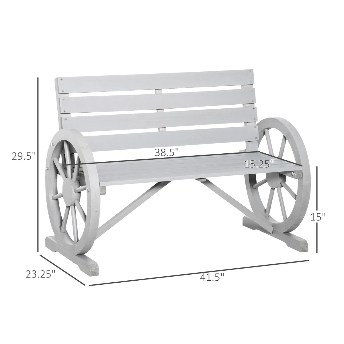 Outsunny Wooden Wagon Wheel Bench Rustic Outdoor Patio Furniture, 2-Person Seat Bench with Backrest Carbonized