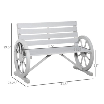 Outsunny Wooden Wagon Wheel Bench Rustic Outdoor Patio Furniture, 2-Person Seat Bench with Backrest Carbonized