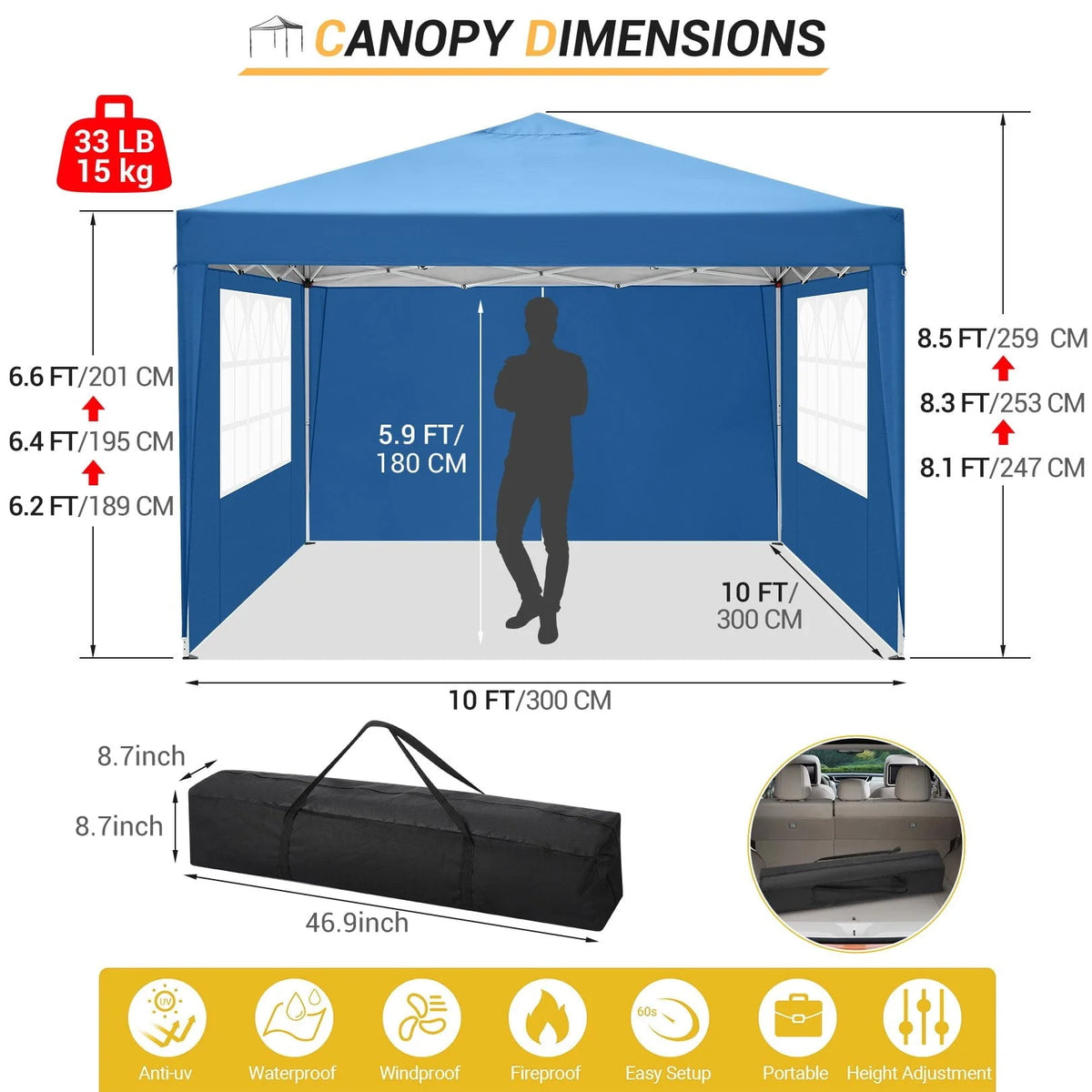 SANOPY 10x10 FT Pop Up Canopy Tent Anti-UV Waterproof Outdoor Instant Party Wedding Backyard Canopy Tent Shade Shelter for Beach Party Commercial Booth Gazebo, Blue