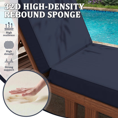 Kimunuk Outdoor Chaise Lounge Cushions set of 2, 80" x 26" x 4" Waterproof Pool Beach Recliner Replacement Cushions with Ties, Navy