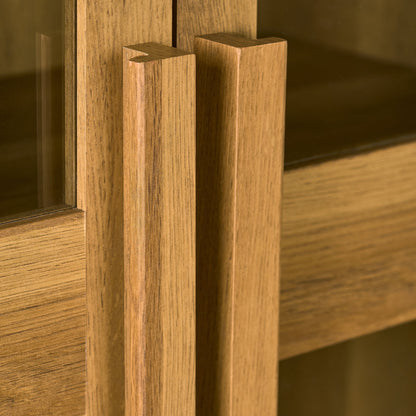 Better Homes & Gardens Ezra Glass Door Storage Accent Cabinet, Warm Walnut finish