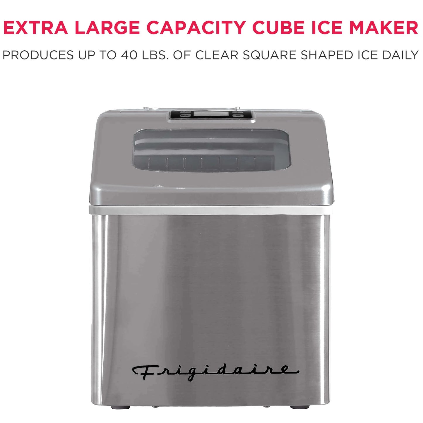 Frigidaire 40lbs. Countertop Clear Square Ice Maker - Stainless Steel