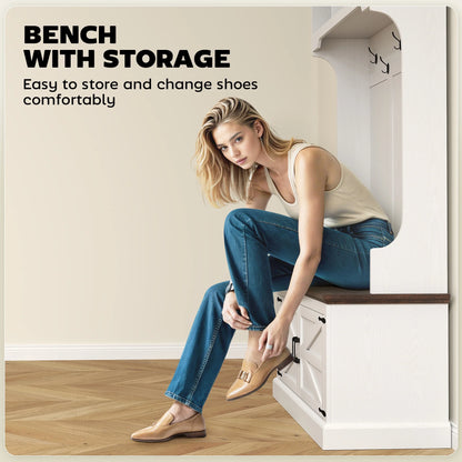 HOMCOM Hall Tree with Shoe Storage, Coat Rack with Shoe Bench, White