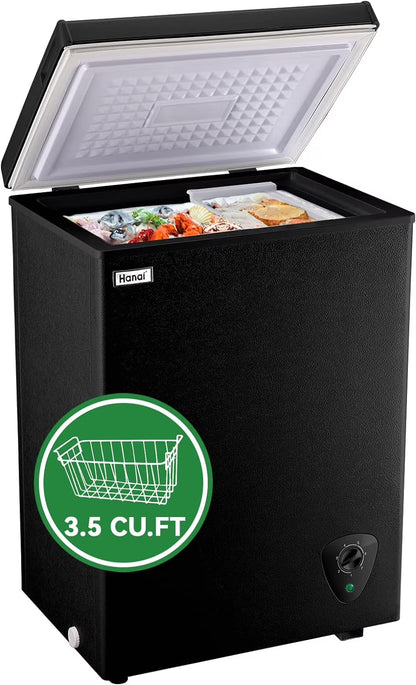 WANAI 5.0 Cubic Feet Chest Freezer Large Home Deep Freezers Black Top Door with Removable Basket