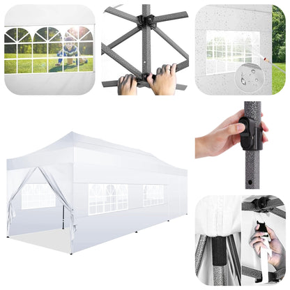COBIZI 10x20 Heavy Duty Pop up Canopy Tent with 6 sidewalls Easy Up Commercial Outdoor Canopy Wedding Party Tent for Beach All Season Wind & Waterproof Gazebo with Roller Bag,Black(Frame Thickened)