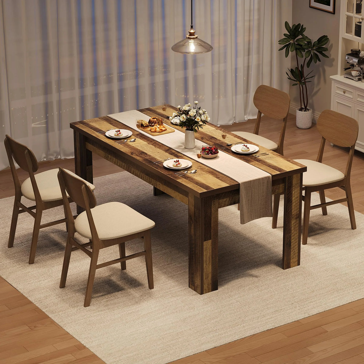 Dining Table for 4-6,63-inch Dining Tables for 4,Farmhouse Kitchen Table with Large Tabletop,Rectangular Dining Room Table,Kitchen Dining Table Dinner Table for Kitchen,Living Room��Only table��