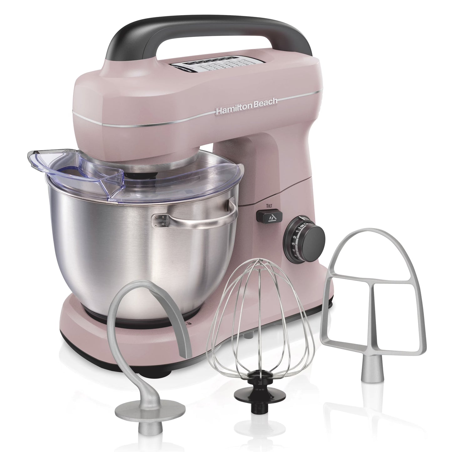 Hamilton Beach 4 Quart Stand Mixer for Kitchen, 7 Speeds, Tilt-Head, Dough Hook, Whisk & Flat Beater, Black