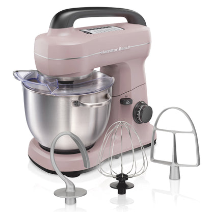 Hamilton Beach 4 Quart Stand Mixer for Kitchen, 7 Speeds, Tilt-Head, Dough Hook, Whisk & Flat Beater, Black
