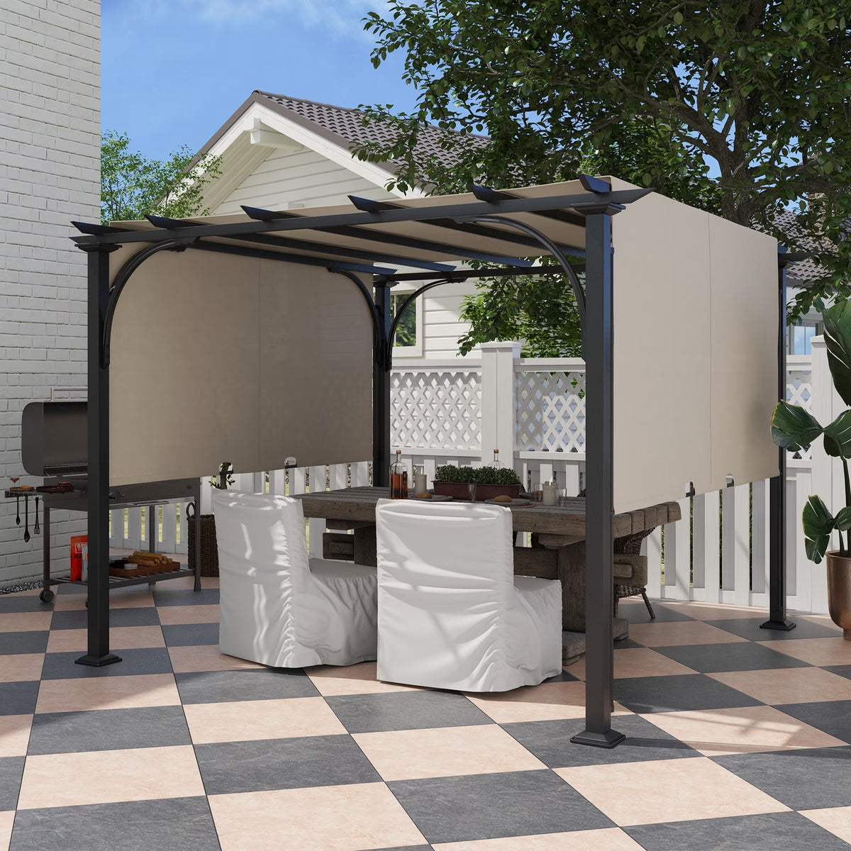 Outsunny 10' x 10' Steel Patio Pergola with Canopy Beige